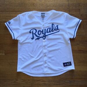 Majestic Kids Kansas City Royals Baseball Jersey Button Up Short Sleeve White XL